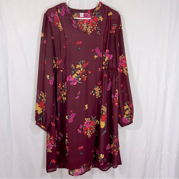 Old navy, dress floral shift burgundy,  M Tall. - Picture 2 of 15